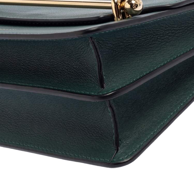 Pre Owned Strathberry Green Leather Mini East/west Leather Crossbody Bag
