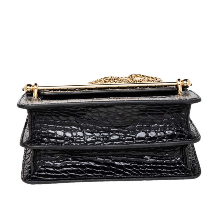 Pre Owned Strathberry Black Croc Embossed Leather Mini East/West Crossbody Bag