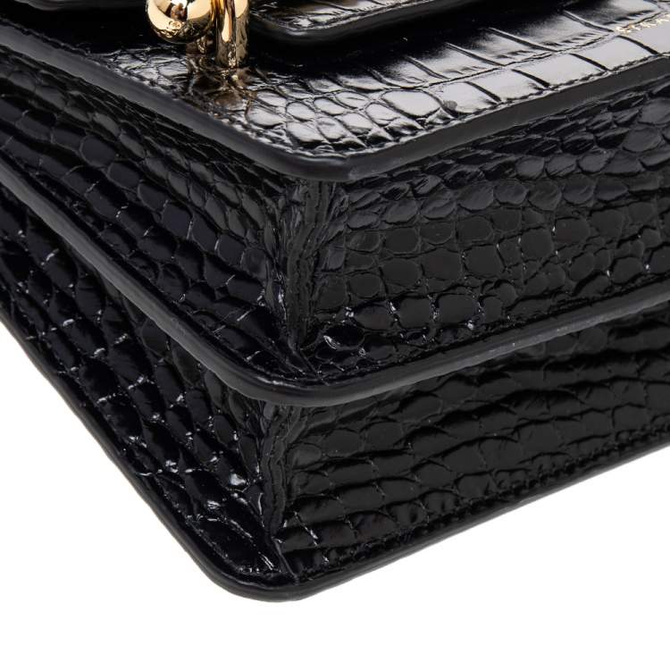 Pre Owned Strathberry Black Croc Embossed Leather Mini East/West Crossbody Bag