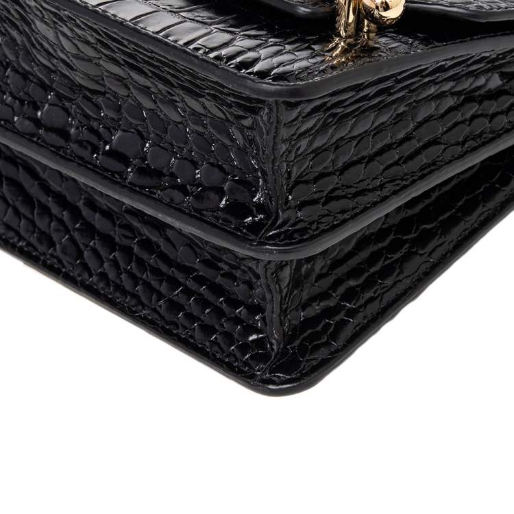 Pre Owned Strathberry Black Croc Embossed Leather Mini East/West Crossbody Bag