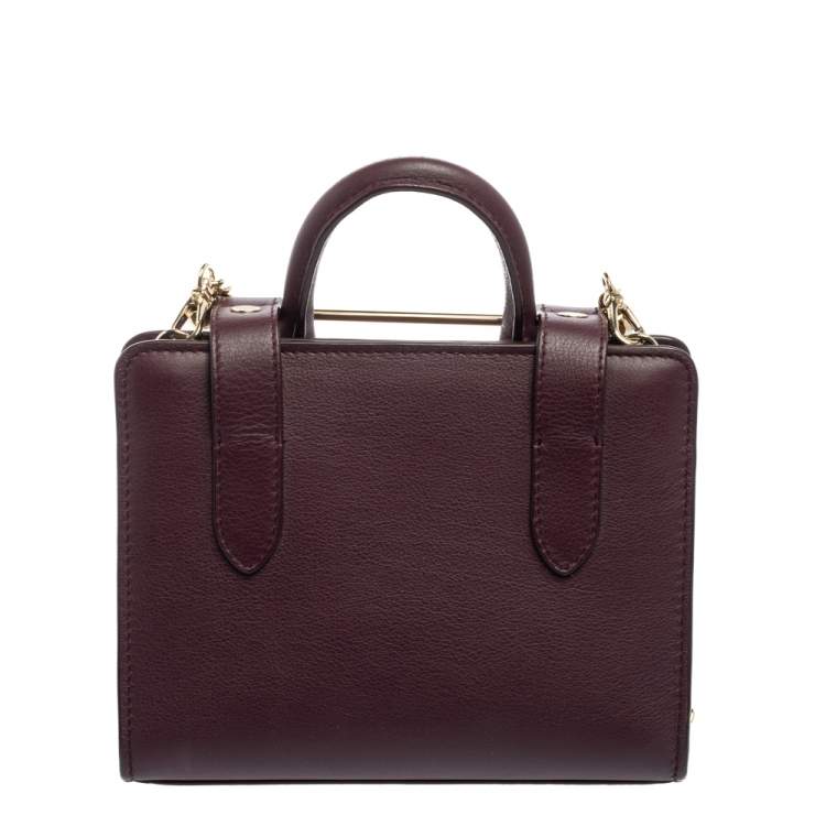Pre Owned Strathberry Burgundy Leather Nano Midi Tote