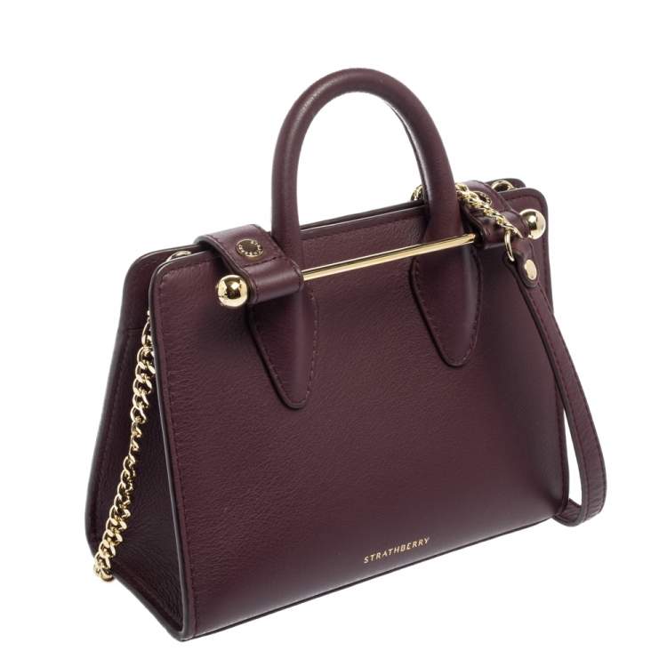 Pre Owned Strathberry Burgundy Leather Nano Midi Tote