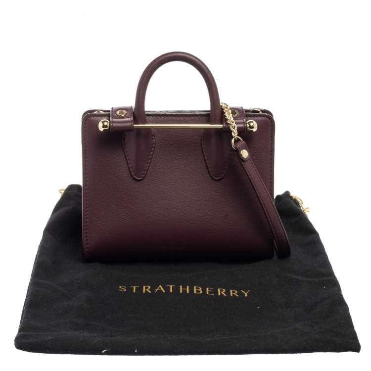 Pre Owned Strathberry Burgundy Leather Nano Midi Tote