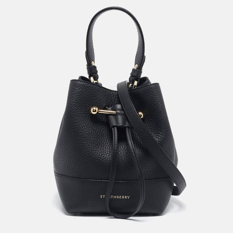 Pre Owned Strathberry Black Leather Mini Lana Osette Bucket Bag