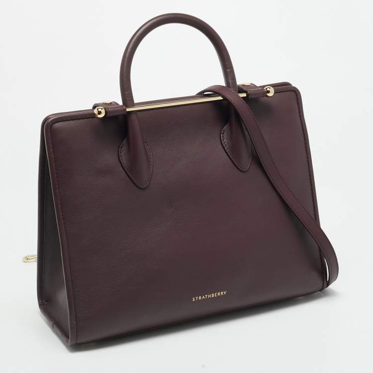 Pre Owned Strathberry Midi Dark Burgundy Leather Tote