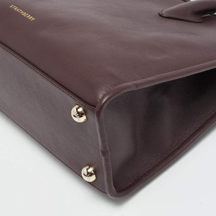 Pre Owned Strathberry Midi Dark Burgundy Leather Tote