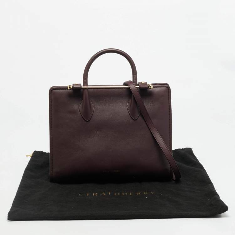 Pre Owned Strathberry Midi Dark Burgundy Leather Tote
