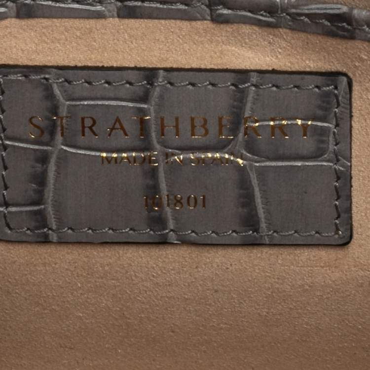 Pre Owned Strathberry Grey Croc Embossed Leather Nano Tote Shoulder Bag