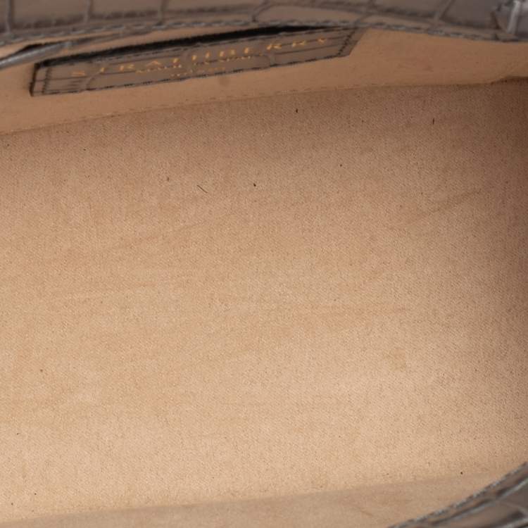 Pre Owned Strathberry Grey Croc Embossed Leather Nano Tote Shoulder Bag