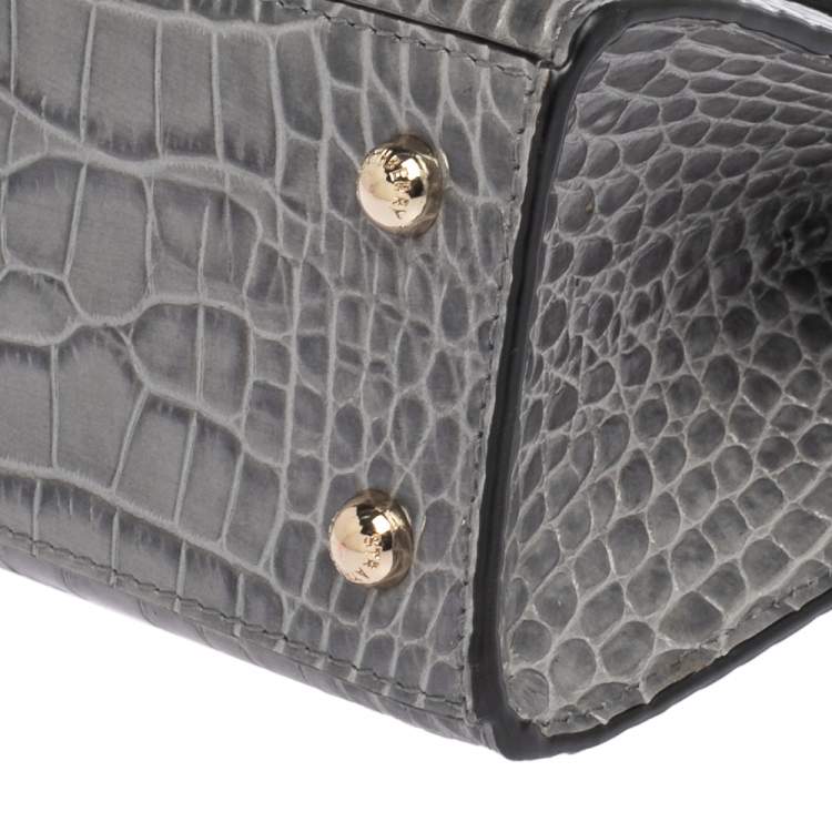 Pre Owned Strathberry Grey Croc Embossed Leather Nano Tote Shoulder Bag
