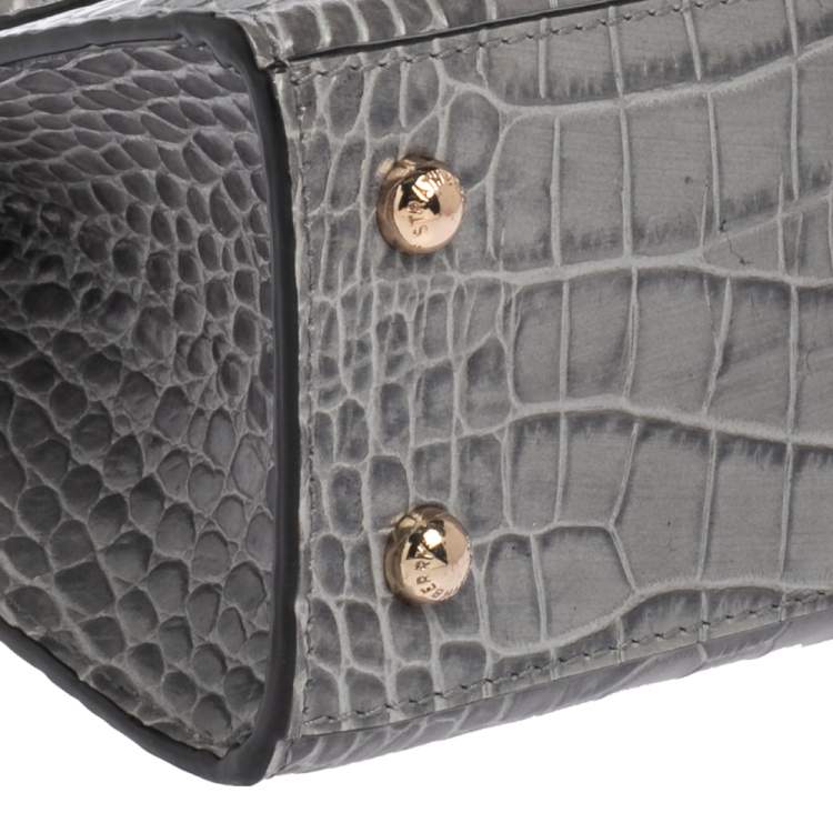 Pre Owned Strathberry Grey Croc Embossed Leather Nano Tote Shoulder Bag