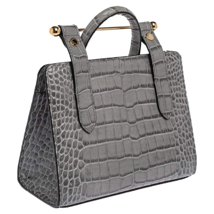 Pre Owned Strathberry Grey Croc Embossed Leather Nano Tote Shoulder Bag