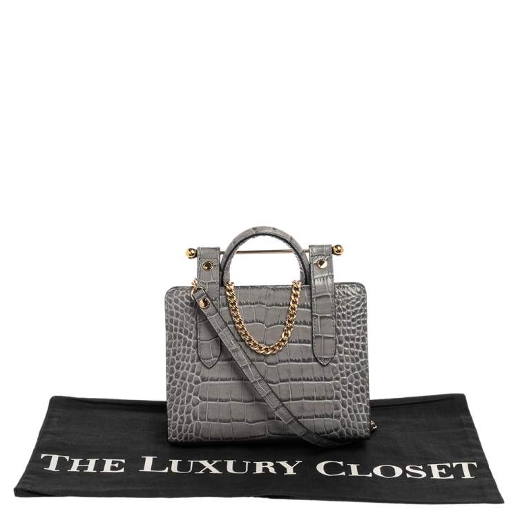 Pre Owned Strathberry Grey Croc Embossed Leather Nano Tote Shoulder Bag