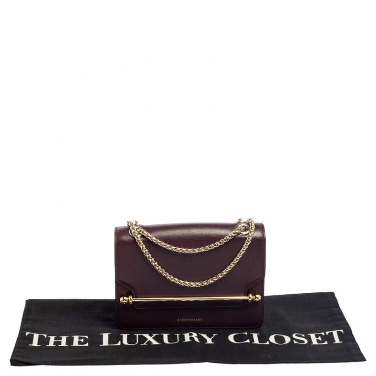 Pre Owned Strathberry Plum Leather Mini East/west Leather Crossbody Bag