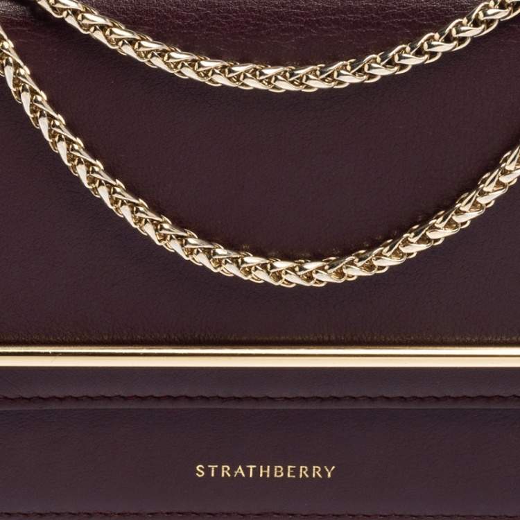 Pre Owned Strathberry Plum Leather Mini East/west Leather Crossbody Bag