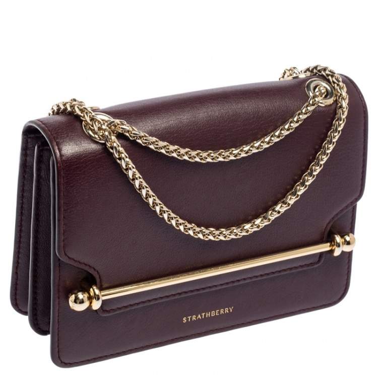 Pre Owned Strathberry Plum Leather Mini East/west Leather Crossbody Bag