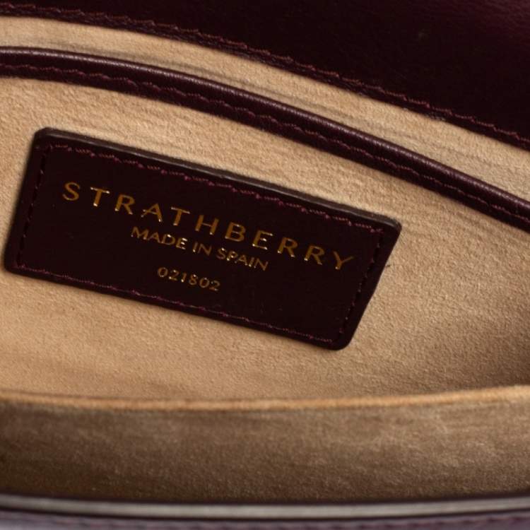 Pre Owned Strathberry Plum Leather Mini East/west Leather Crossbody Bag