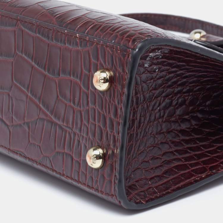 Pre Owned Strathberry Burgundy Croc Embossed Leather Nano Midi Tote