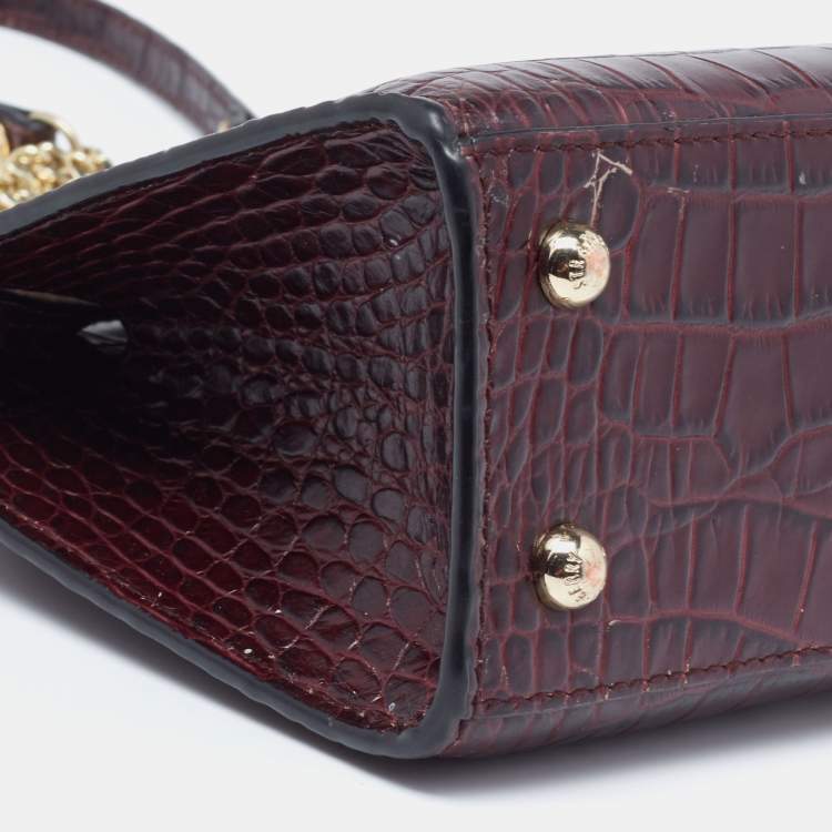 Pre Owned Strathberry Burgundy Croc Embossed Leather Nano Midi Tote