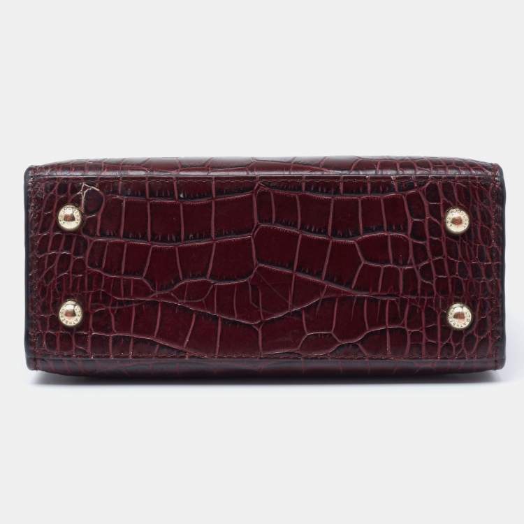 Pre Owned Strathberry Burgundy Croc Embossed Leather Nano Midi Tote