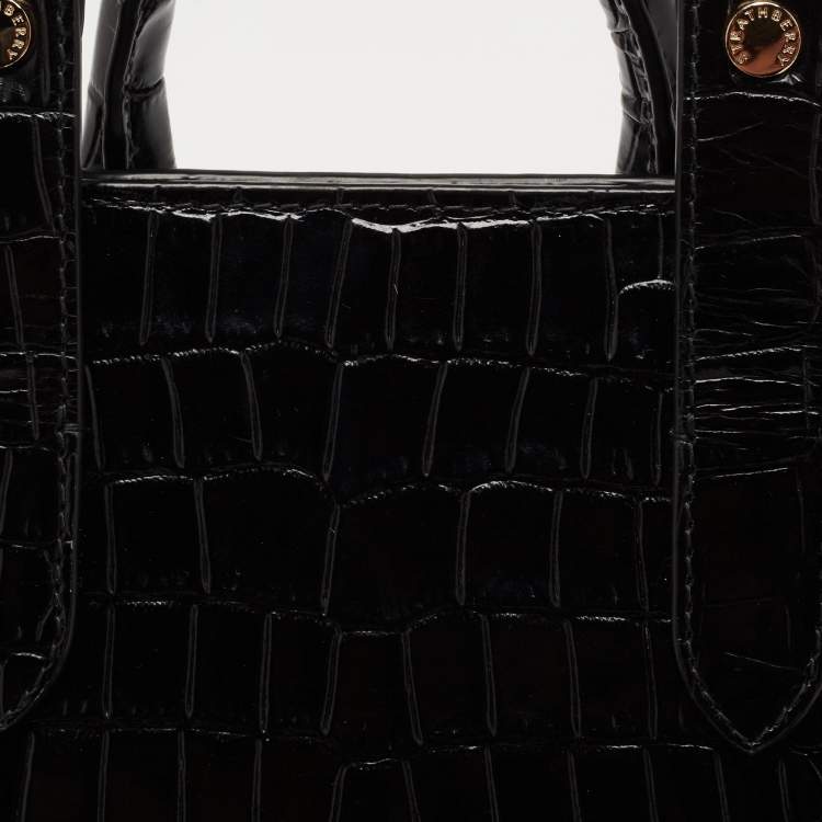 Pre Owned Strathberry Black Croc Embossed Leather Nano Tote
