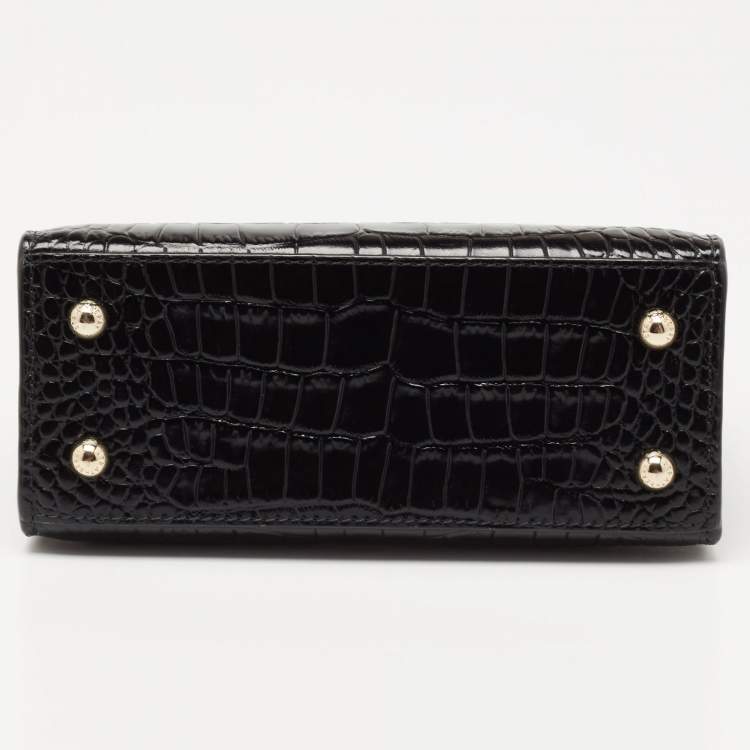 Pre Owned Strathberry Black Croc Embossed Leather Nano Tote