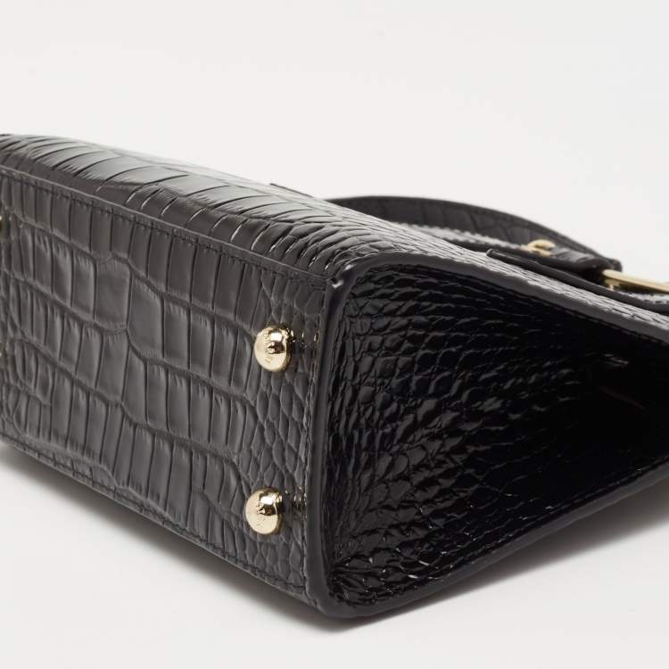 Pre Owned Strathberry Black Croc Embossed Leather Nano Tote