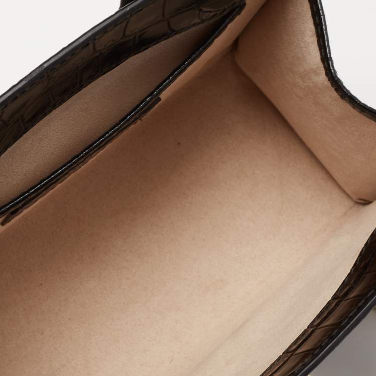 Pre Owned Strathberry Black Croc Embossed Leather Nano Tote