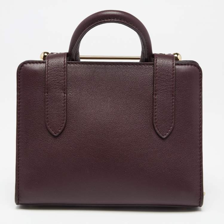Pre Owned Strathberry Burgundy Leather Nano Midi Tote