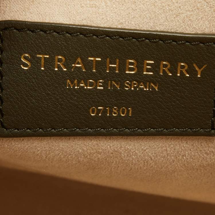 Pre Owned Strathberry Olive Green/Beige Leather Midi Tote