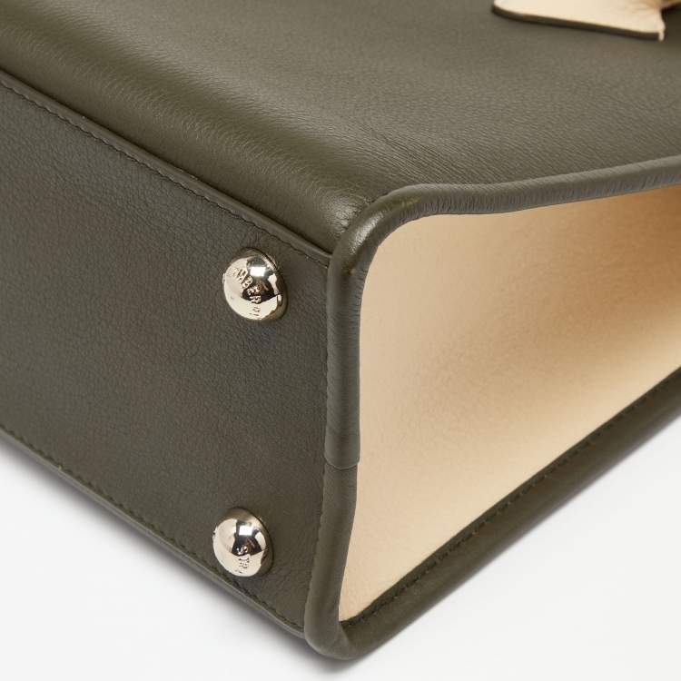 Pre Owned Strathberry Olive Green/Beige Leather Midi Tote