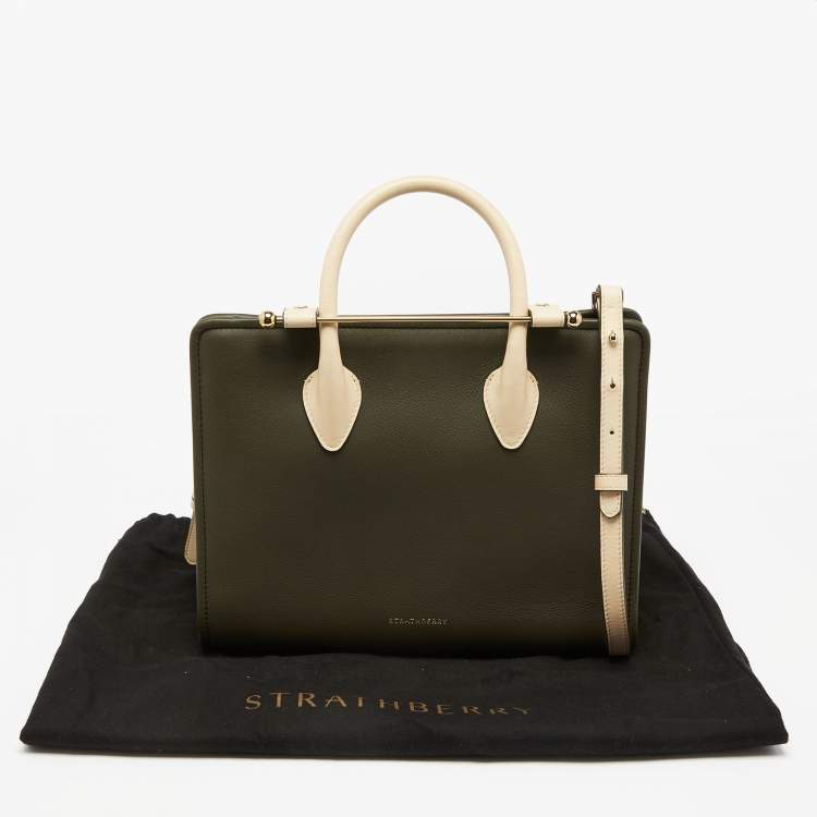 Pre Owned Strathberry Olive Green/Beige Leather Midi Tote