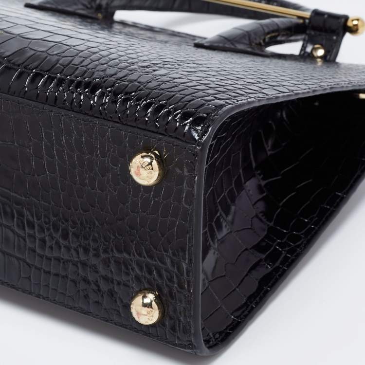 Pre Owned Strathberry Black Croc Embossed Leather Midi Tote 