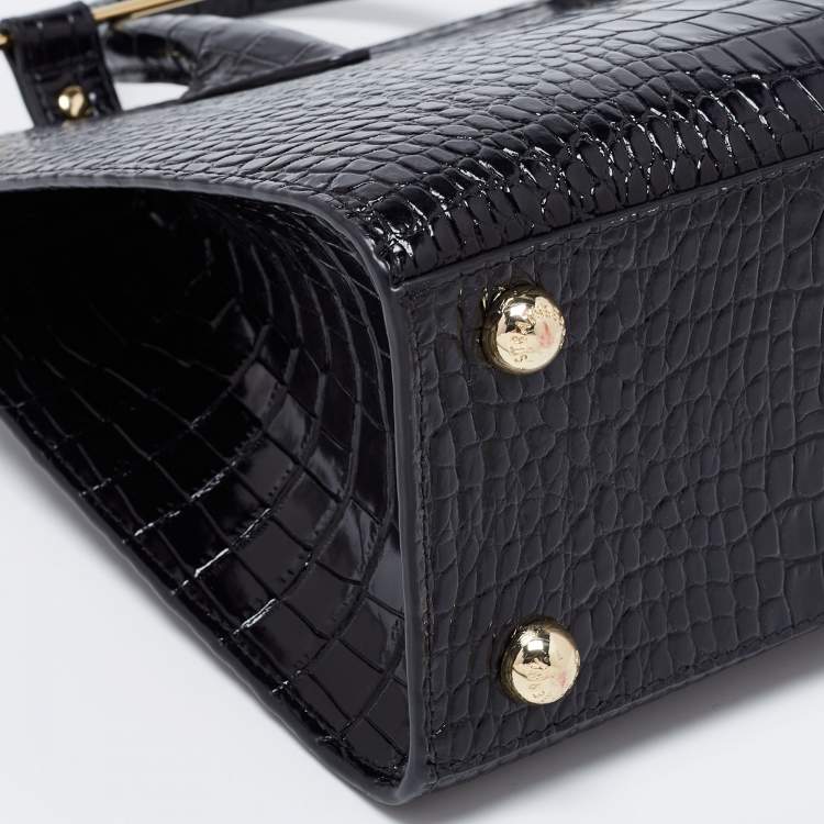 Pre Owned Strathberry Black Croc Embossed Leather Midi Tote 