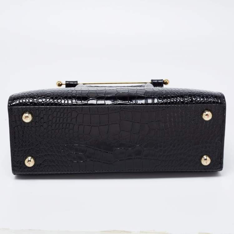 Pre Owned Strathberry Black Croc Embossed Leather Midi Tote 