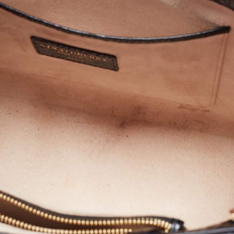 Pre Owned Strathberry Black Croc Embossed Leather Midi Tote 
