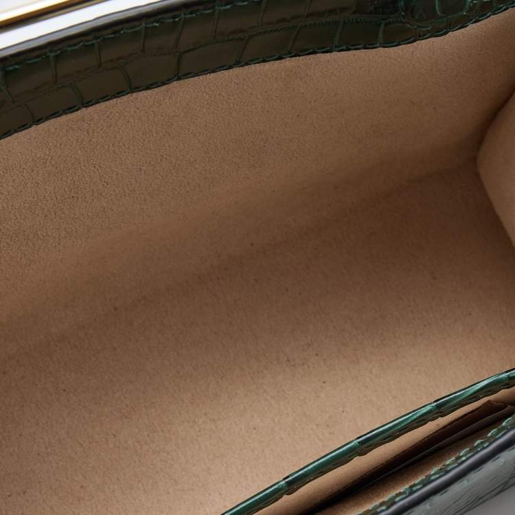 Pre Owned Strathberry Green Croc Embossed Leather Nano Midi Tote
