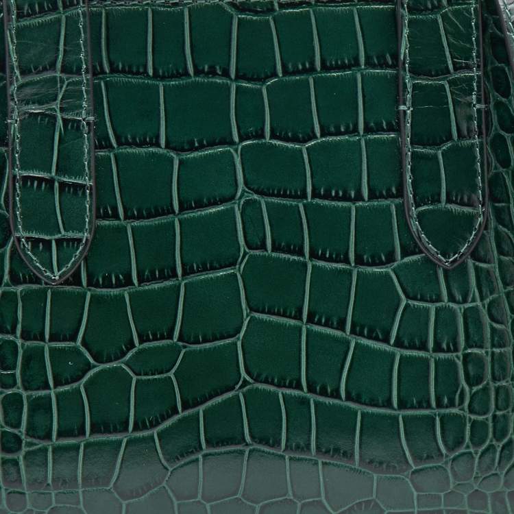 Pre Owned Strathberry Green Croc Embossed Leather Nano Midi Tote