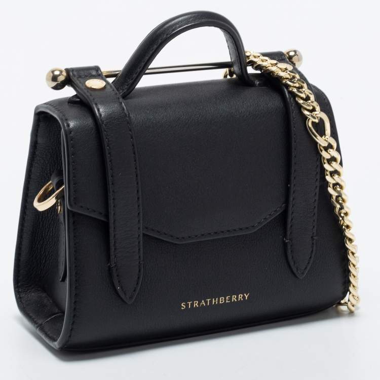 Pre Owned Strathberry Black Leather Micro Allegro Top Handle Bag