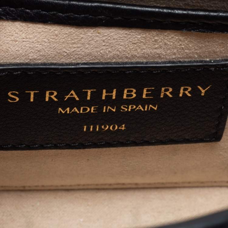 Pre Owned Strathberry Black Leather Micro Allegro Top Handle Bag