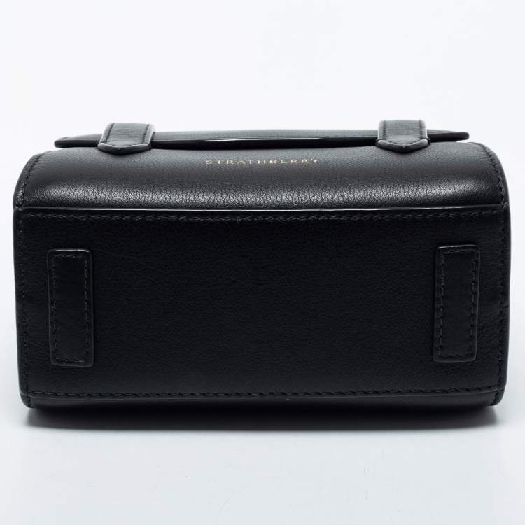 Pre Owned Strathberry Black Leather Micro Allegro Top Handle Bag