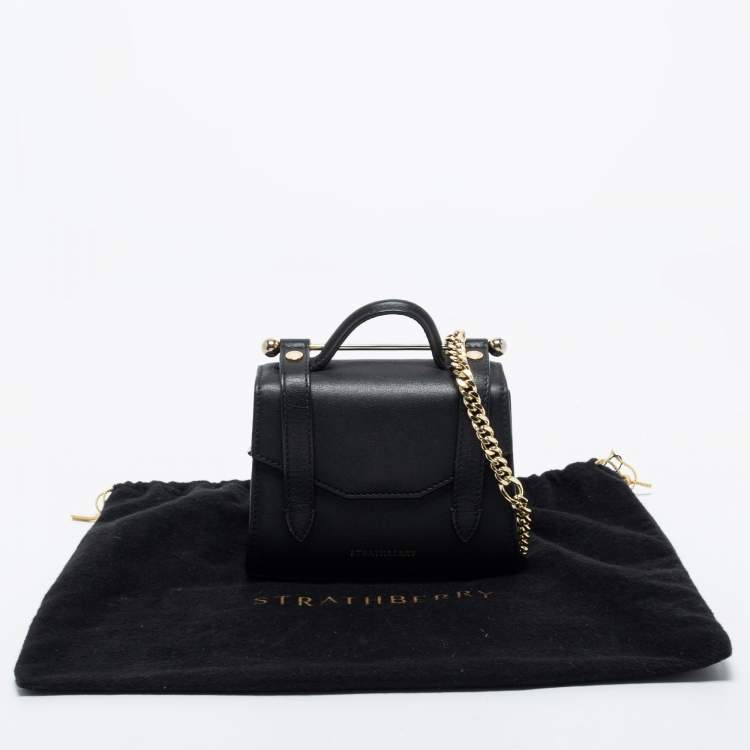 Pre Owned Strathberry Black Leather Micro Allegro Top Handle Bag