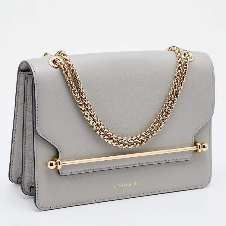 Pre Owned Strathberry Grey Leather East/west Leather Crossbody Bag