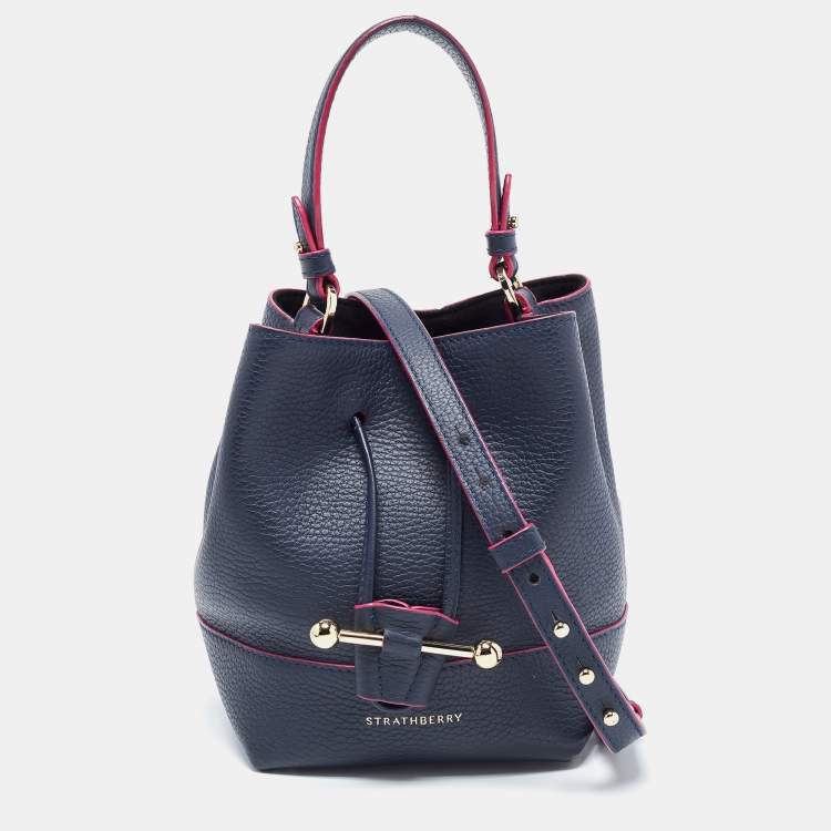 Strathberry Navy Blue/Pink Leather Mini Lana Osette Bucket Bag Strathberry