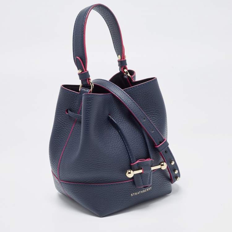 Pre Owned Strathberry Navy Blue/Pink Leather Mini Lana Osette Bucket Bag