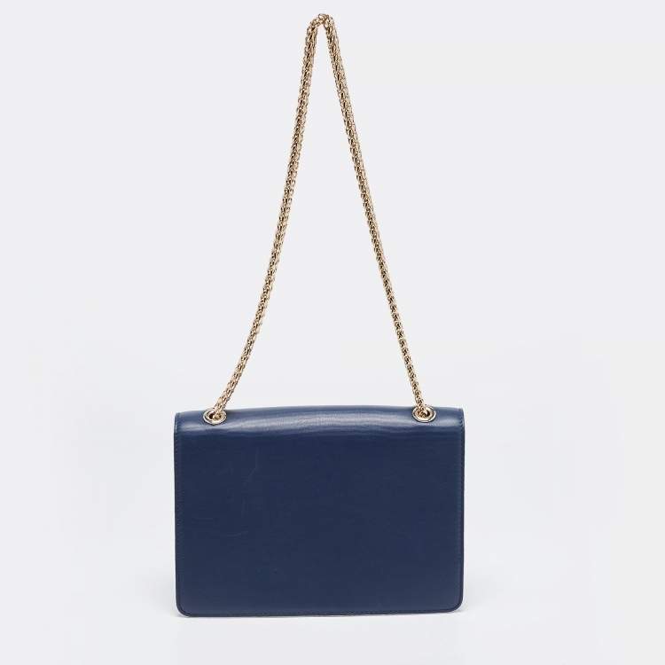 Pre Owned Strathberry Navy Blue Leather East West Shoulder Bags