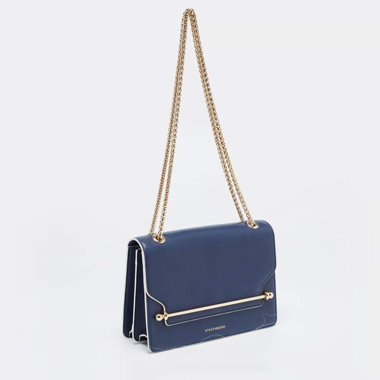 Pre Owned Strathberry Navy Blue Leather East West Shoulder Bags