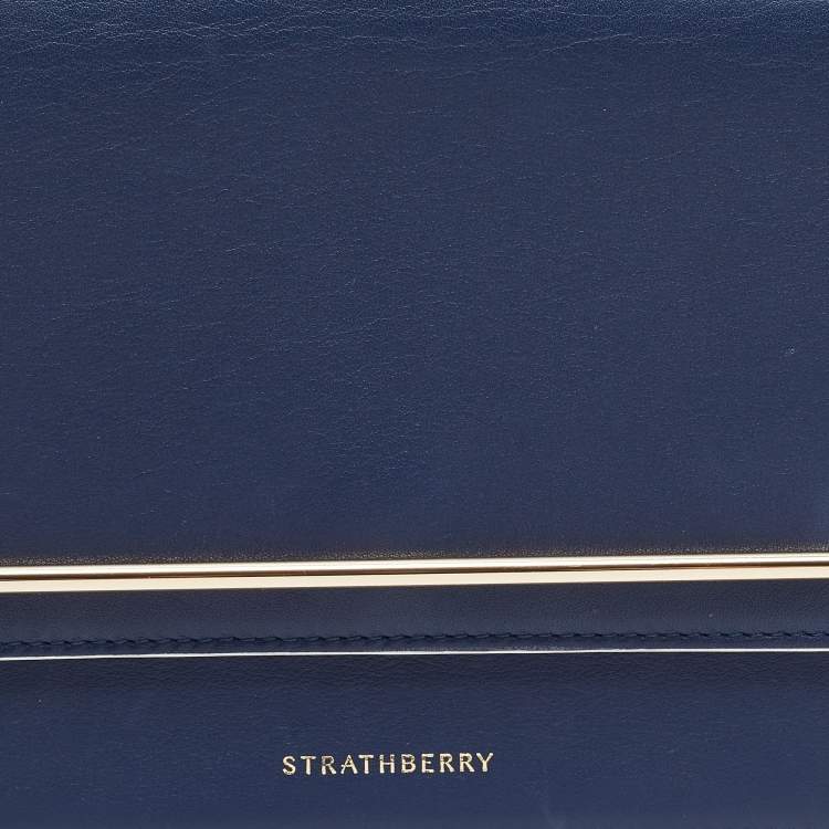 Pre Owned Strathberry Navy Blue Leather East West Shoulder Bags