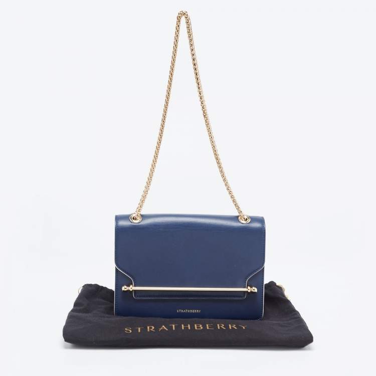 Pre Owned Strathberry Navy Blue Leather East West Shoulder Bags