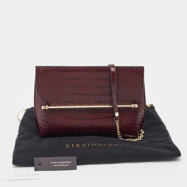 Pre Owned Strathberry Burgundy Croc Embossed Leather Stylist Shoulder Bag